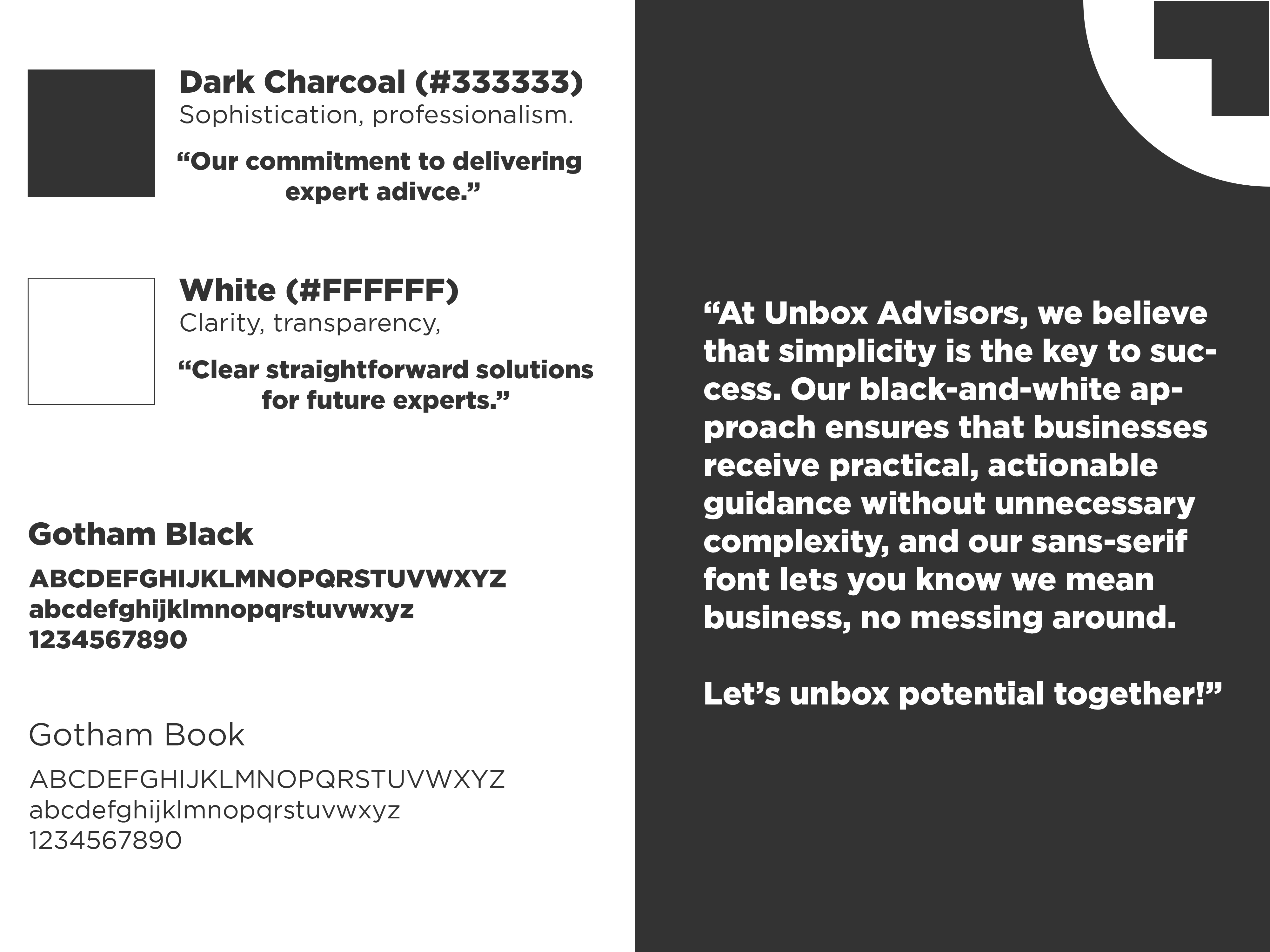 UnBox Consultants Colour Scheme & Typography